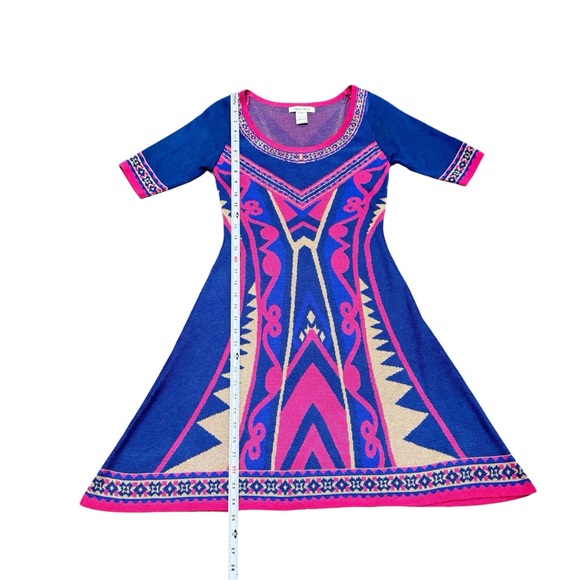 FLYING TOMATO Blue Pink Geometric Bohemian Bodycon A-line Pullover Dress Size M - Picture 10 of 16